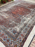 8'8 x 11'10 Antique 19th Century Mahal worn rug #1922ML / 9x12 Vintage rug - Blue Parakeet Rugs