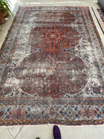 8'8 x 11'10 Antique 19th Century Mahal worn rug #1922ML / 9x12 Vintage rug - Blue Parakeet Rugs