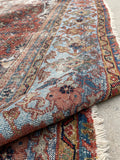 8'8 x 11'10 Antique 19th Century Mahal worn rug #1922ML / 9x12 Vintage rug - Blue Parakeet Rugs