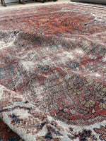8'8 x 11'10 Antique 19th Century Mahal worn rug #1922ML / 9x12 Vintage rug - Blue Parakeet Rugs