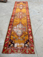 2'10 x 10'9 Antique Turkish Oushak in saffron runner #2071 / 3x11 Vintage Runner - Blue Parakeet Rugs