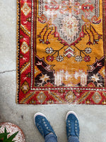 2'10 x 10'9 Antique Turkish Oushak in saffron runner #2071 / 3x11 Vintage Runner - Blue Parakeet Rugs