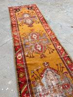 2'10 x 10'9 Antique Turkish Oushak in saffron runner #2071 / 3x11 Vintage Runner - Blue Parakeet Rugs