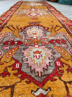 2'10 x 10'9 Antique Turkish Oushak in saffron runner #2071 / 3x11 Vintage Runner - Blue Parakeet Rugs