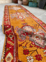 2'10 x 10'9 Antique Turkish Oushak in saffron runner #2071 / 3x11 Vintage Runner - Blue Parakeet Rugs