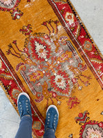 2'10 x 10'9 Antique Turkish Oushak in saffron runner #2071 / 3x11 Vintage Runner - Blue Parakeet Rugs
