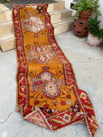 2'10 x 10'9 Antique Turkish Oushak in saffron runner #2071 / 3x11 Vintage Runner - Blue Parakeet Rugs