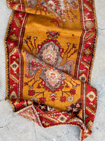 2'10 x 10'9 Antique Turkish Oushak in saffron runner #2071 / 3x11 Vintage Runner - Blue Parakeet Rugs