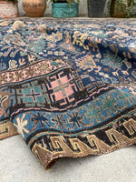 7'10 x 9'7 Antique Flat-weave Soumak rug #2072 - Blue Parakeet Rugs
