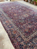 9'10 x 17' Antique 19th Century plum ground oversize wool rug #1927 / 10x17 Vintage rug - Blue Parakeet Rugs