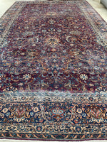 9'10 x 17' Antique 19th Century plum ground oversize wool rug #1927 / 10x17 Vintage rug - Blue Parakeet Rugs