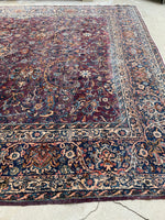 9'10 x 17' Antique 19th Century plum ground oversize wool rug #1927 / 10x17 Vintage rug - Blue Parakeet Rugs