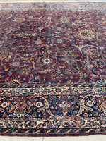 9'10 x 17' Antique 19th Century plum ground oversize wool rug #1927 / 10x17 Vintage rug - Blue Parakeet Rugs