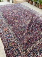 9'10 x 17' Antique 19th Century plum ground oversize wool rug #1927 / 10x17 Vintage rug - Blue Parakeet Rugs