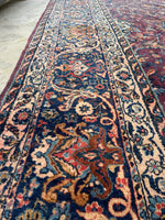 9'10 x 17' Antique 19th Century plum ground oversize wool rug #1927 / 10x17 Vintage rug - Blue Parakeet Rugs