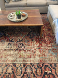 9'7 x 11'6 worn antique Heriz with french blue - Blue Parakeet Rugs