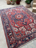 5'10 x 8'4 Antique Persian Heriz rug #2607 / 6x8 Persian Vintage rug - Blue Parakeet Rugs