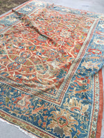 9'2 x 11'10 Antique 19th Century Persian Sultanabad Mahal - Blue Parakeet Rugs