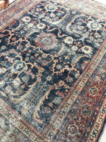 7' x 8'5 love worn antique Persian Mahal Rug - Blue Parakeet Rugs