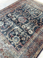 7' x 8'5 love worn antique Persian Mahal Rug - Blue Parakeet Rugs