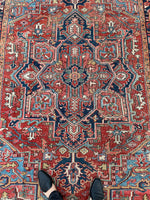 6'5 x 9'4 Antique Tribal Heriz rug #2078 / 6x9 Vintage Rug - Blue Parakeet Rugs