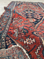 3'2 x 6'3 Antique Kurdish rug #1931C / 3x6 Vintage Rug / Small vintage rug - Blue Parakeet Rugs