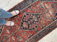3'2 x 6'3 Antique Kurdish rug #1931C / 3x6 Vintage Rug / Small vintage rug - Blue Parakeet Rugs
