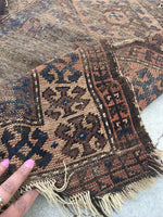 2'9 x 4'1 worn shabby chic Baluch Rug - Blue Parakeet Rugs