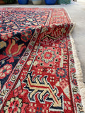 9' x 12'10 Antique Navy Midnight Blue Ground Persian Heriz rug #2626 / 9x13 Persian rug - Blue Parakeet Rugs