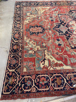 9'6 x 12' Antique Serapi rug with ivory spandrels #2079 / 10x12 Vintage Rug - Blue Parakeet Rugs