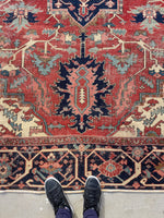 9'6 x 12' Antique Serapi rug with ivory spandrels #2079 / 10x12 Vintage Rug - Blue Parakeet Rugs