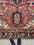 9'6 x 12' Antique Serapi rug with ivory spandrels #2079 / 10x12 Vintage Rug - Blue Parakeet Rugs