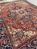 9'6 x 12' Antique Serapi rug with ivory spandrels #2079 / 10x12 Vintage Rug - Blue Parakeet Rugs