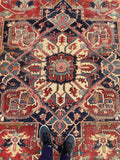 9'6 x 12' Antique Serapi rug with ivory spandrels #2079 / 10x12 Vintage Rug - Blue Parakeet Rugs
