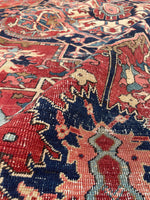 9'6 x 12' Antique Serapi rug with ivory spandrels #2079 / 10x12 Vintage Rug - Blue Parakeet Rugs