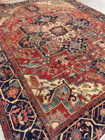 9'6 x 12' Antique Serapi rug with ivory spandrels #2079 / 10x12 Vintage Rug - Blue Parakeet Rugs