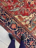 9'6 x 12' Antique Serapi rug with ivory spandrels #2079 / 10x12 Vintage Rug - Blue Parakeet Rugs