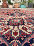 9'6 x 12' Antique Serapi rug with ivory spandrels #2079 / 10x12 Vintage Rug - Blue Parakeet Rugs