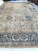 9'9 x 14'7 Worn Antique Persian Yazd Rug /  Large Antique Rug (#1074) - Blue Parakeet Rugs