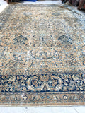 9'9 x 14'7 Worn Antique Persian Yazd Rug /  Large Antique Rug (#1074) - Blue Parakeet Rugs