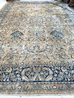 9'9 x 14'7 Worn Antique Persian Yazd Rug /  Large Antique Rug (#1074) - Blue Parakeet Rugs