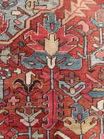 8' x 12'2 Antique Heriz with French blue rug #2082 / 8x12 Vintage Rug - Blue Parakeet Rugs