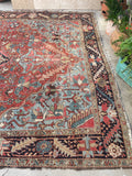 8' x 12'2 Antique Heriz with French blue rug #2082 / 8x12 Vintage Rug - Blue Parakeet Rugs