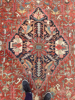8' x 12'2 Antique Heriz with French blue rug #2082 / 8x12 Vintage Rug - Blue Parakeet Rugs