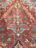 8' x 12'2 Antique Heriz with French blue rug #2082 / 8x12 Vintage Rug - Blue Parakeet Rugs