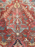 8' x 12'2 Antique Heriz with French blue rug #2082 / 8x12 Vintage Rug - Blue Parakeet Rugs