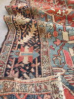 8' x 12'2 Antique Heriz with French blue rug #2082 / 8x12 Vintage Rug - Blue Parakeet Rugs