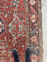8' x 12'2 Antique Heriz with French blue rug #2082 / 8x12 Vintage Rug - Blue Parakeet Rugs