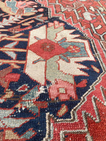 8' x 12'2 Antique Heriz with French blue rug #2082 / 8x12 Vintage Rug - Blue Parakeet Rugs