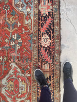 8' x 12'2 Antique Heriz with French blue rug #2082 / 8x12 Vintage Rug - Blue Parakeet Rugs